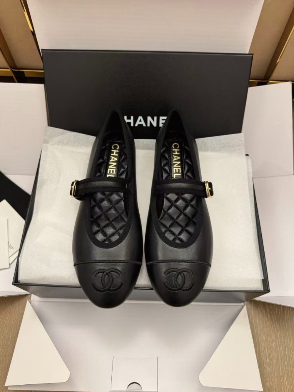 Chanel Black Leather Mary Jane Ballet Flats